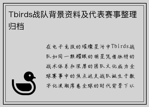 Tbirds战队背景资料及代表赛事整理归档